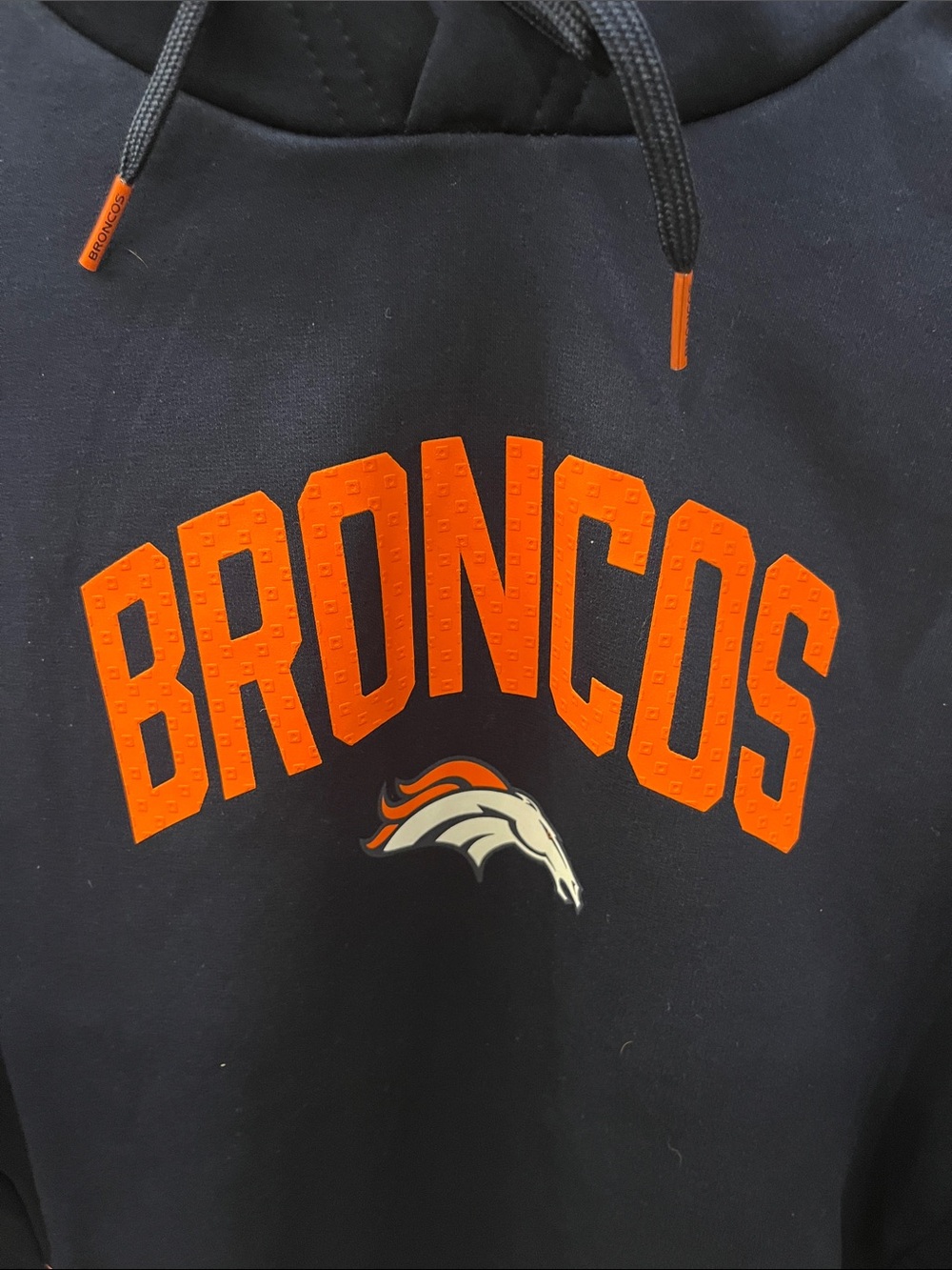 Nike Broncos Navy and Orange NFL Therma-Fit Hoodie